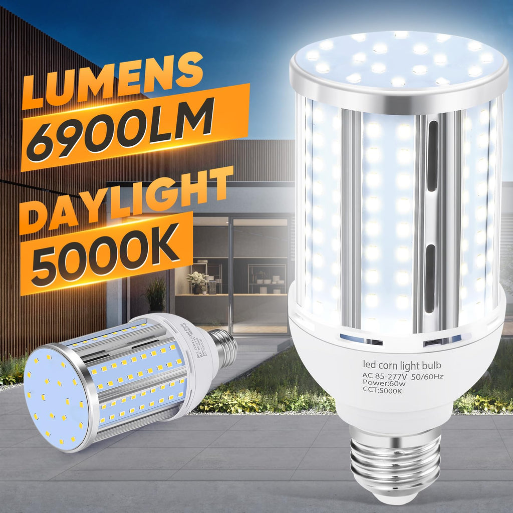 60W LED Corn Light Bulb(6 Pack),(600 Watt Equivalent) Fanless E26/E39 Medium/Large Mogul Base LED Cob Lamp 5000K