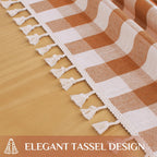 Fall Gingham Round Tablecloth with Tassel, Orange, 70" x 70"