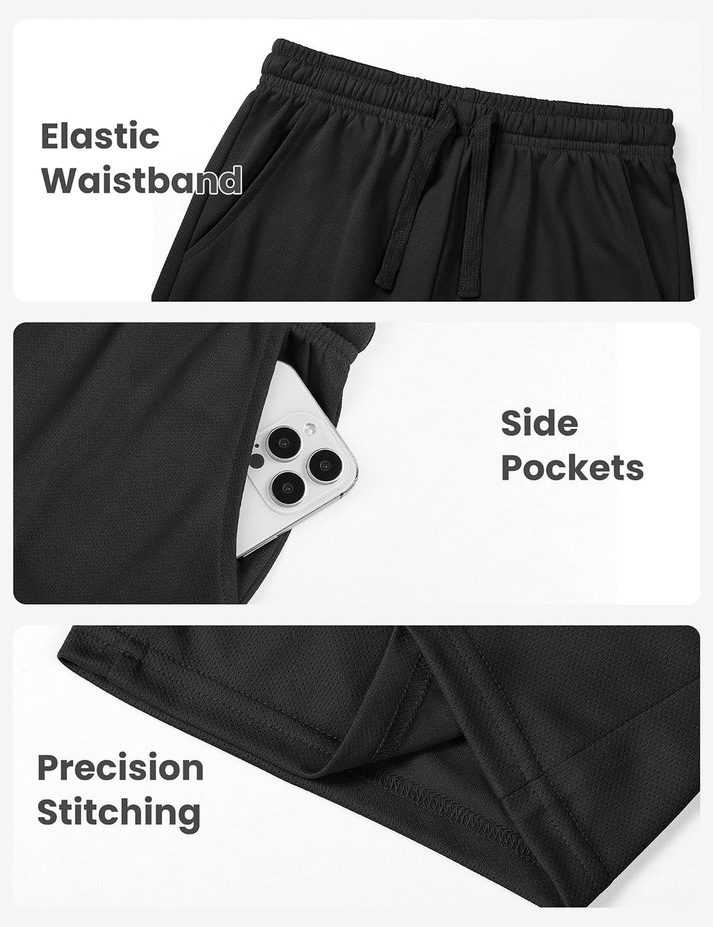 Boys Athletic Shorts Kids Mesh Basketball Soccer Short with Pockets
