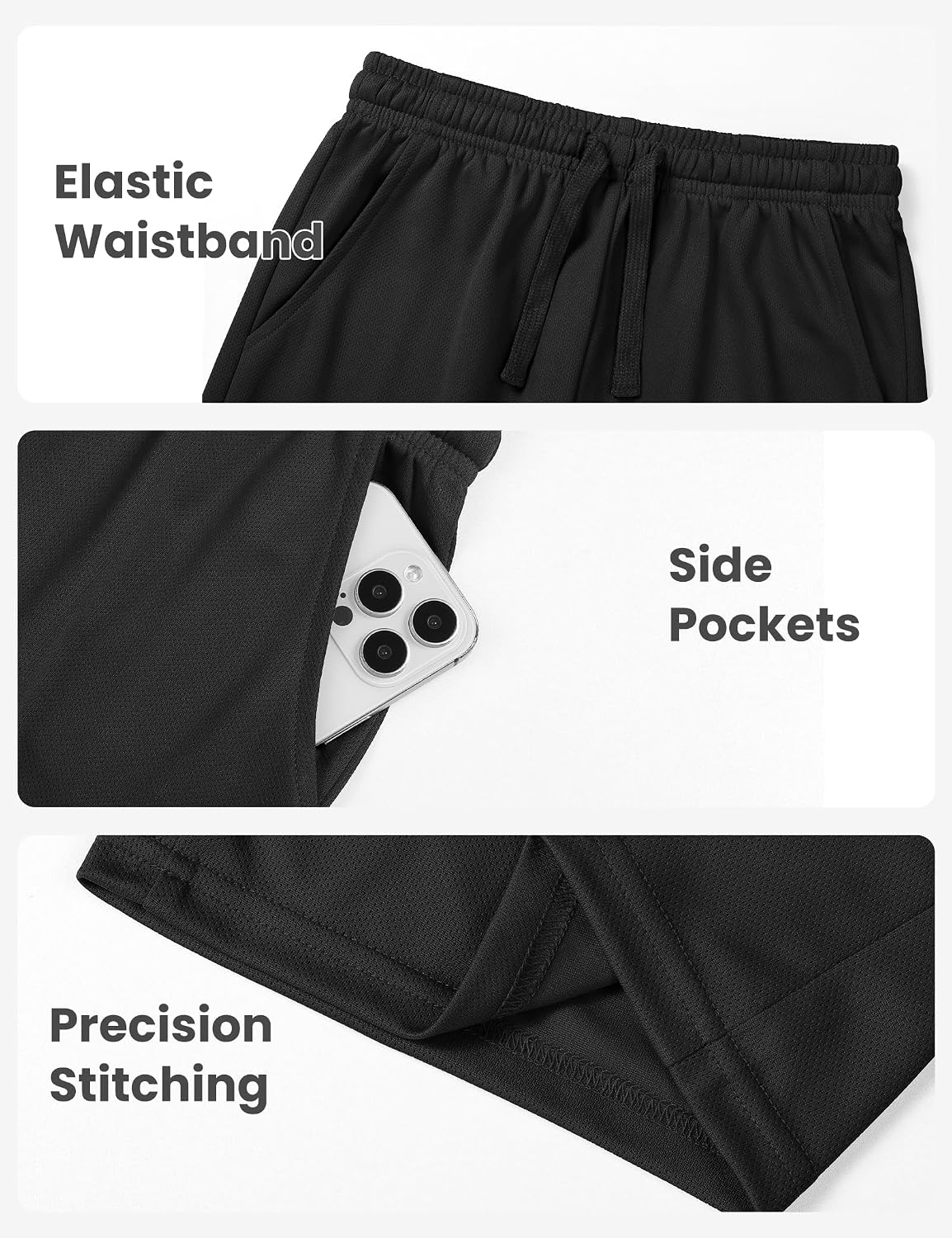 Boys Athletic Shorts Kids Mesh Basketball Soccer Short with Pockets