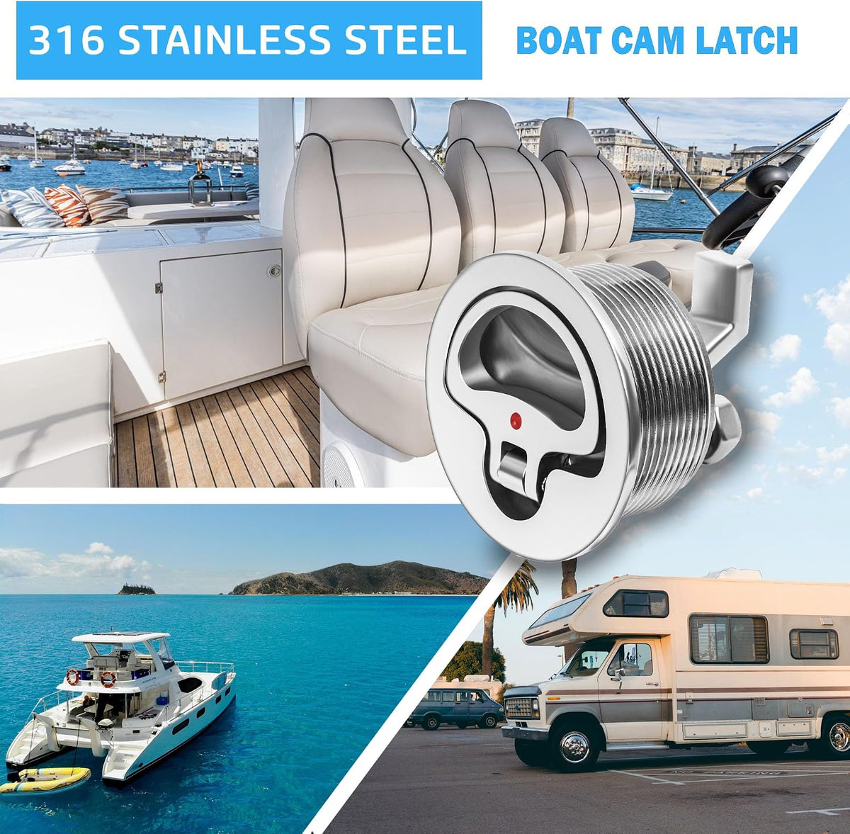 Flush Mount Latch Fits 2-1/2" Hole,316 Stainless Steel Boat Latch