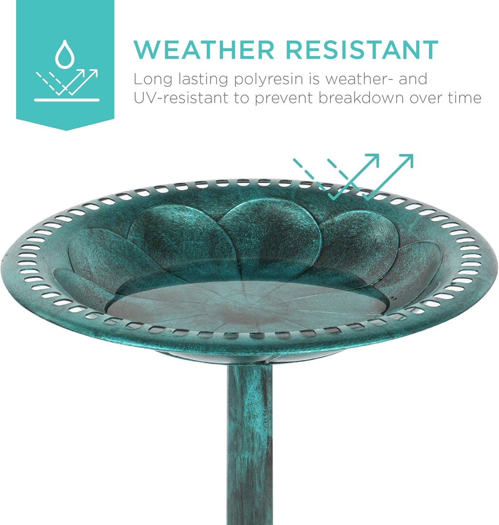 Bird Bath, 28in Outdoor Resin Pedestal - Green