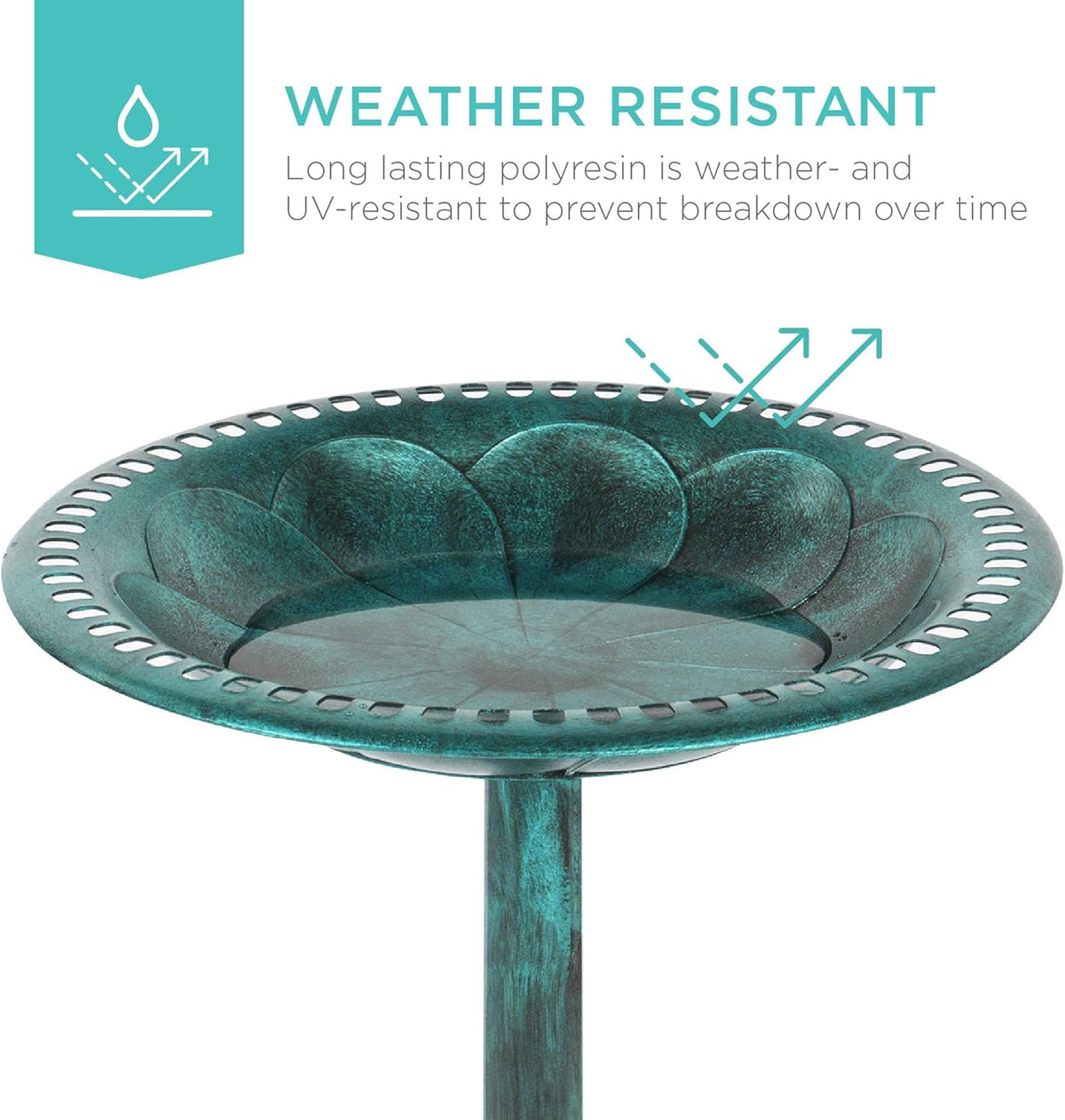 Bird Bath, 28in Outdoor Resin Pedestal - Green