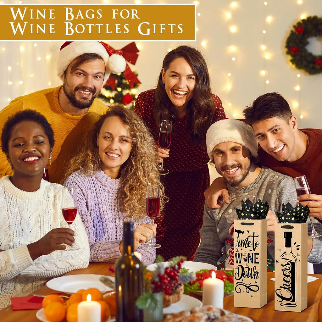 20 PCS Wine Gift Bags with Handles and Tissue Paper