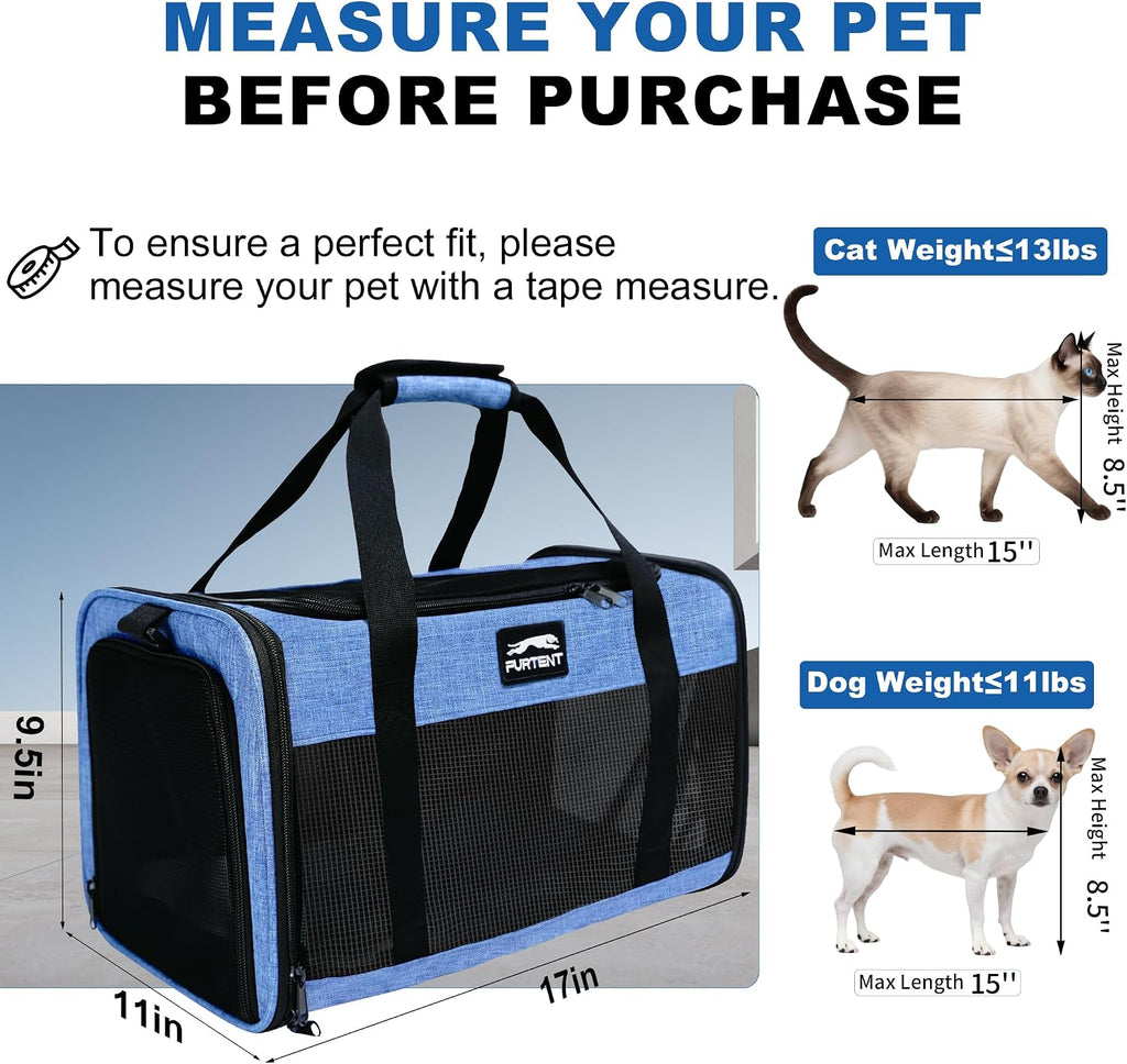 Pet Carrier Airline Approved, Soft Sided Cat Carrier for Small Pets up to 13 lbs, TSA Approved Dog Travel Bag