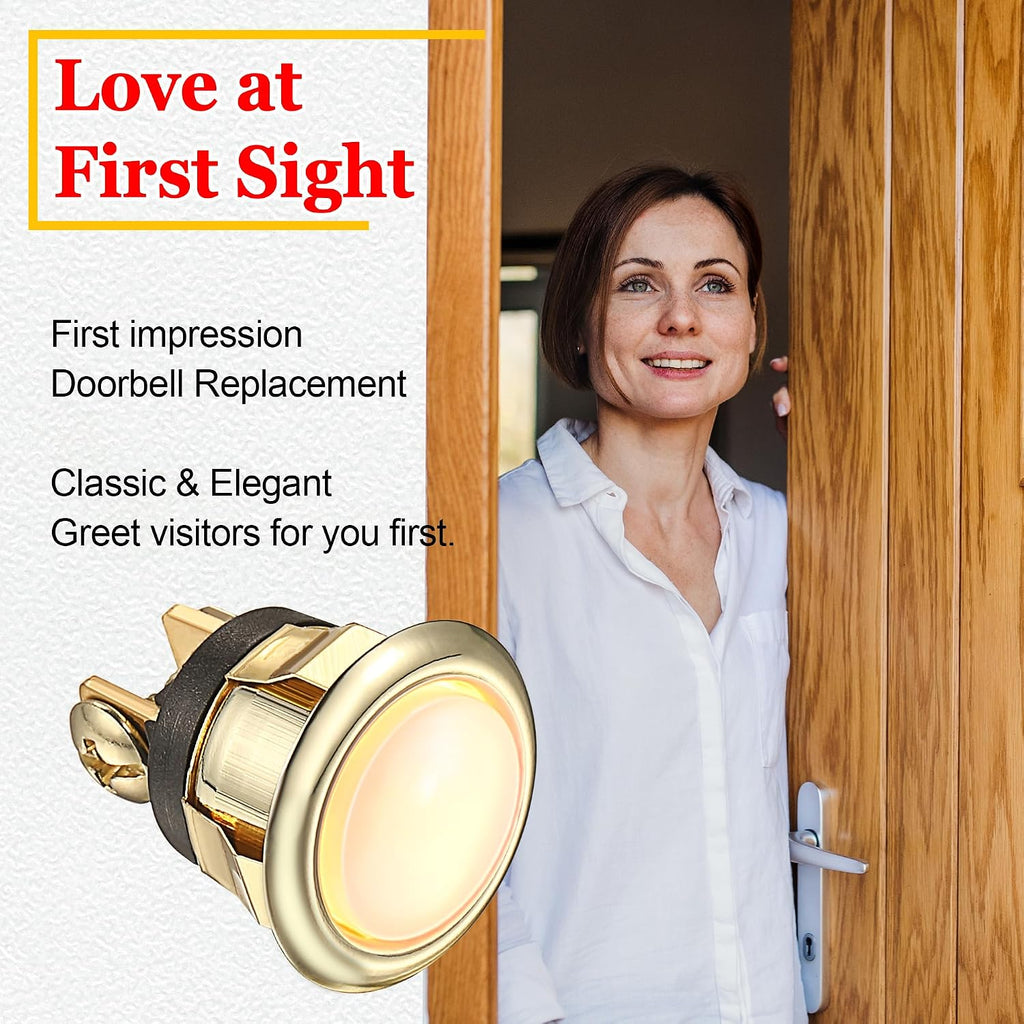 2 Pack Lighted Doorbell Button Replacement, Gold, Yellow Light | Easy to Install Wired Doorbell Button Push Door Bell