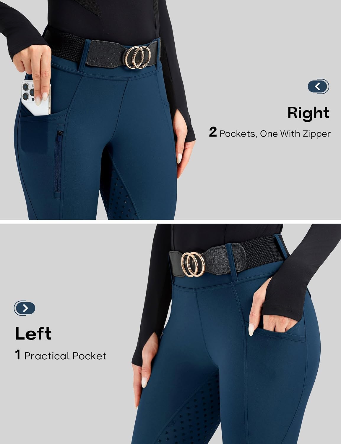 Women's Horse Riding Pants Full Seat Equestrian Breeches High Waist Horseback Riding Tights with Pockets
