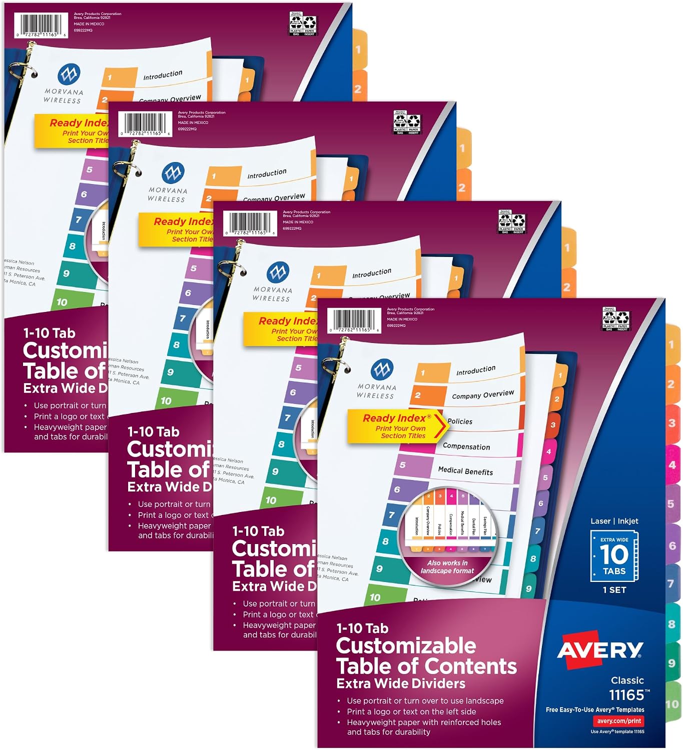 Extra-Wide Dividers for 3 Ring Binders, 10 Tabs per Set, Customizable Table of Contents, Multicolor Tabs, Works Great