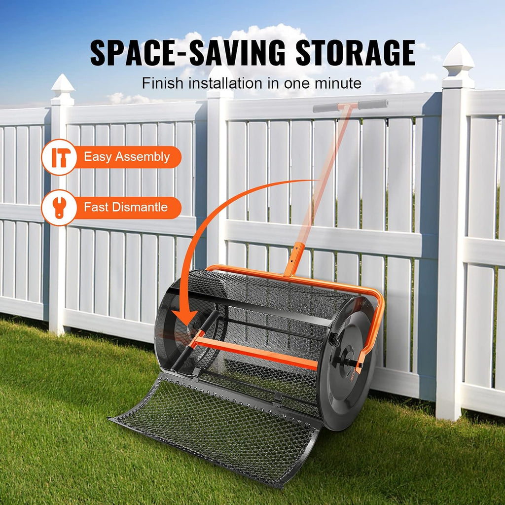 Compost Spreader, 24.4-25.6" Height Adjustable Handle, 24" Wide, Lawn and Garden Peat Moss Roller with Side Latches