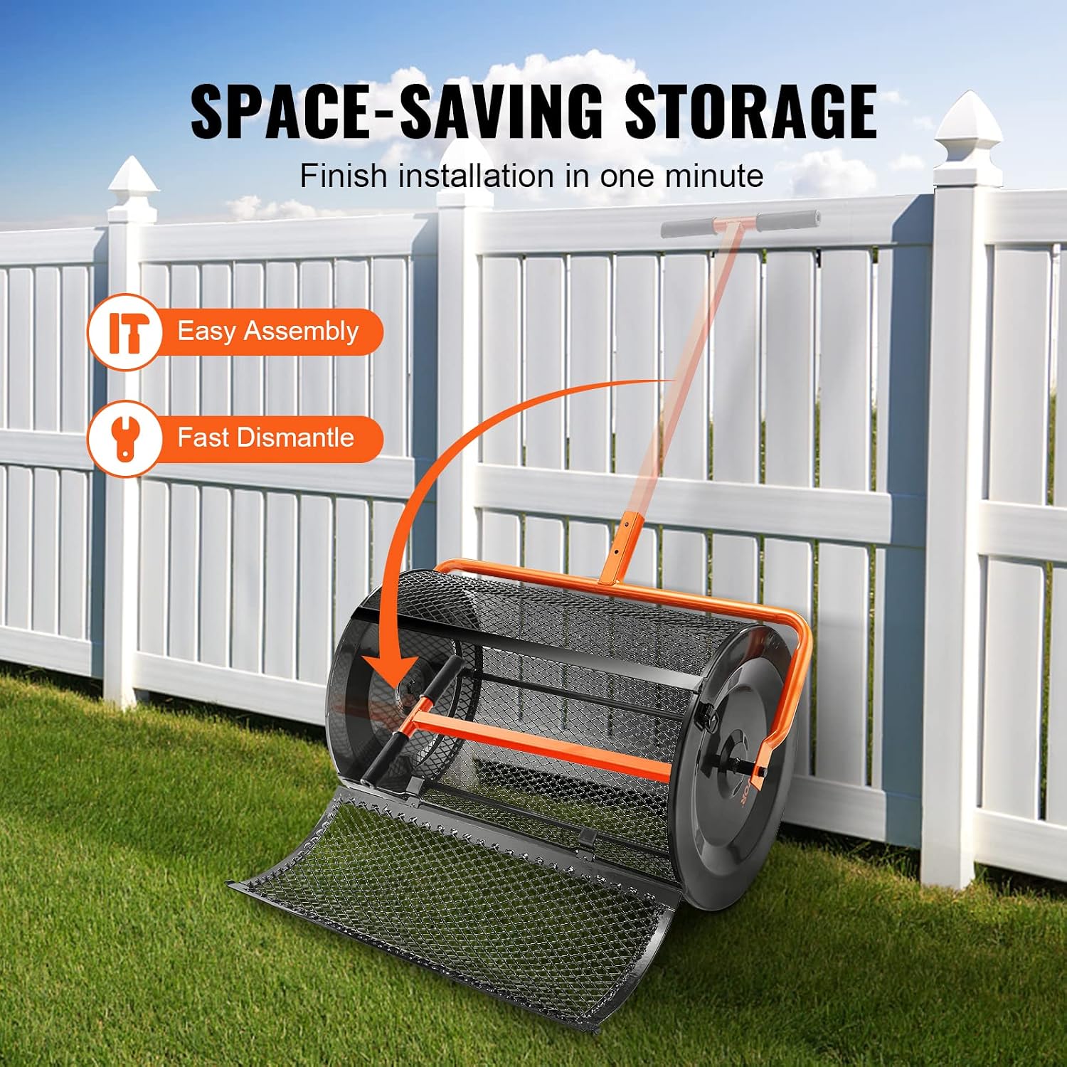Compost Spreader, 24.4-25.6" Height Adjustable Handle, 24" Wide, Lawn and Garden Peat Moss Roller with Side Latches