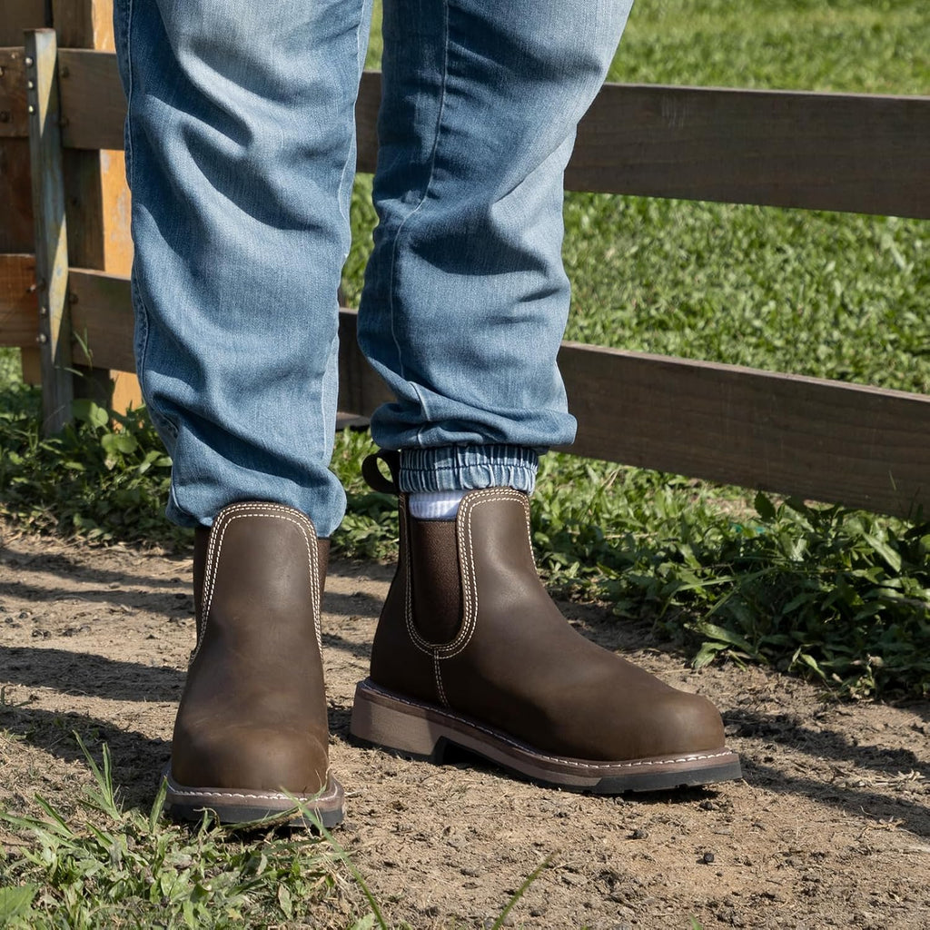 Steel toe Chelsea Work Boots Puncture-Proof with EVA Mid-Sole | Full Grain Leather Slip-on Safety Shoes, Comfortable