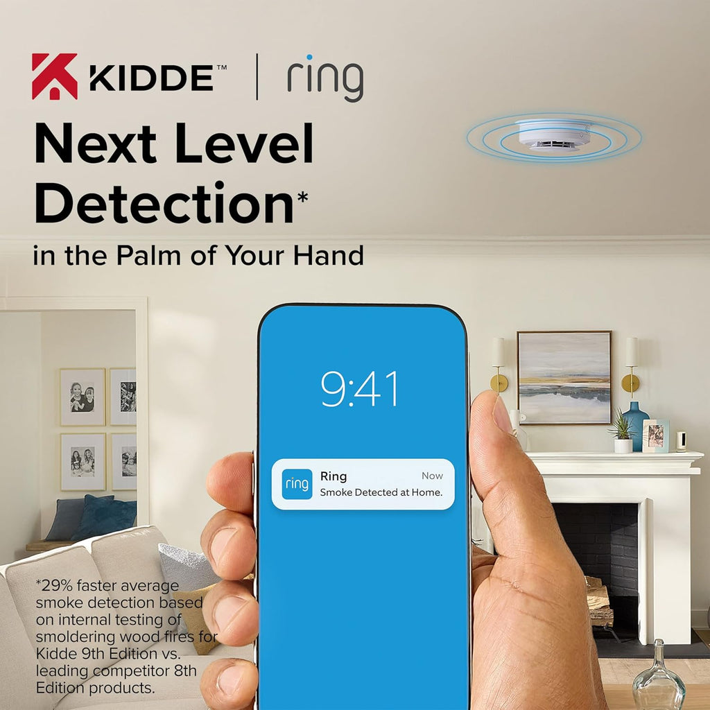 Smart Smoke and Carbon Monoxide Detector, Ring App Enabled for Real-Time Notifications, Hardwired Alarm, AA Backup