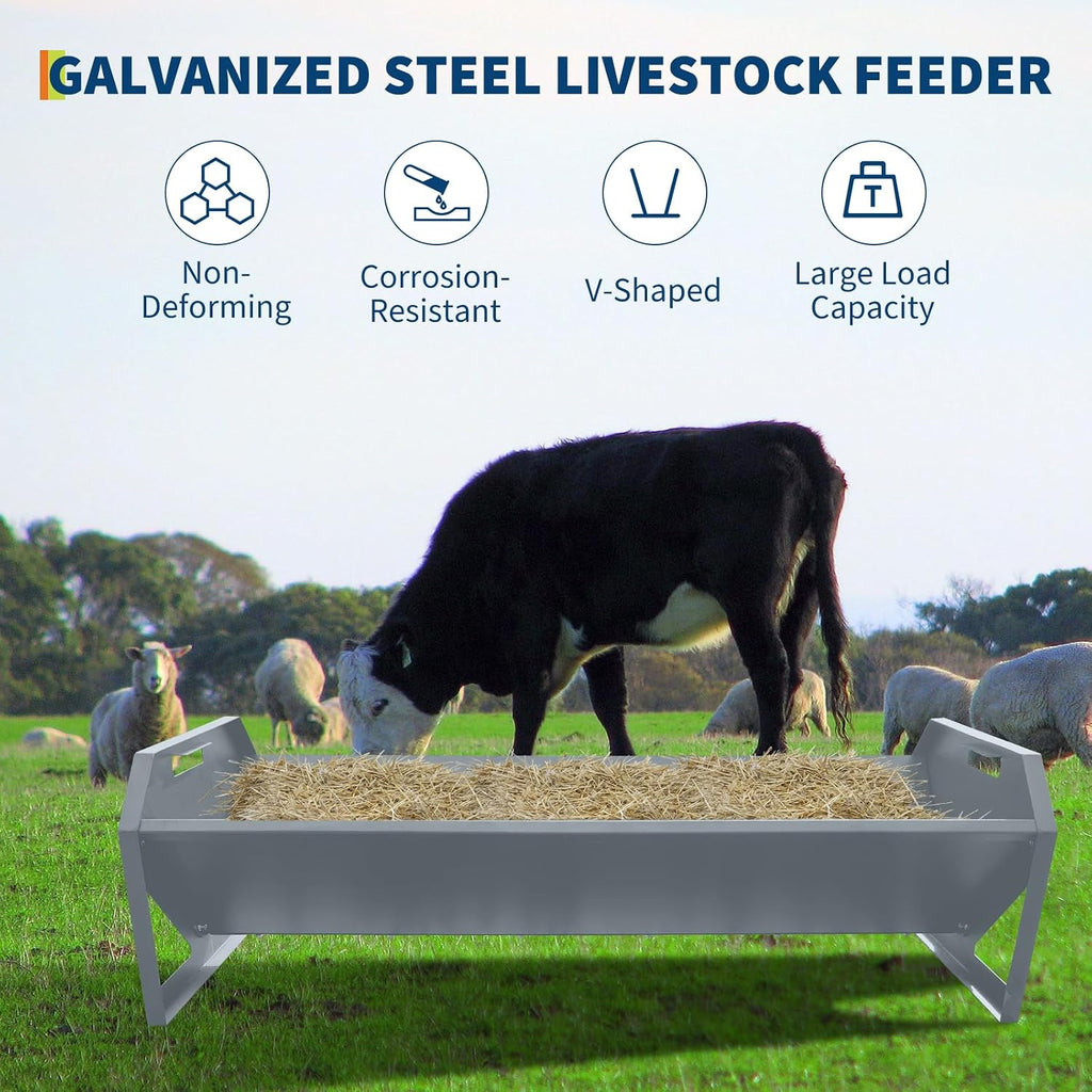 22 Gallon Capacity Livestock Feeder, 45" Hay Feeder for 10 Sheep Once, Heavy Duty Steel Livestock Feeding Trough for