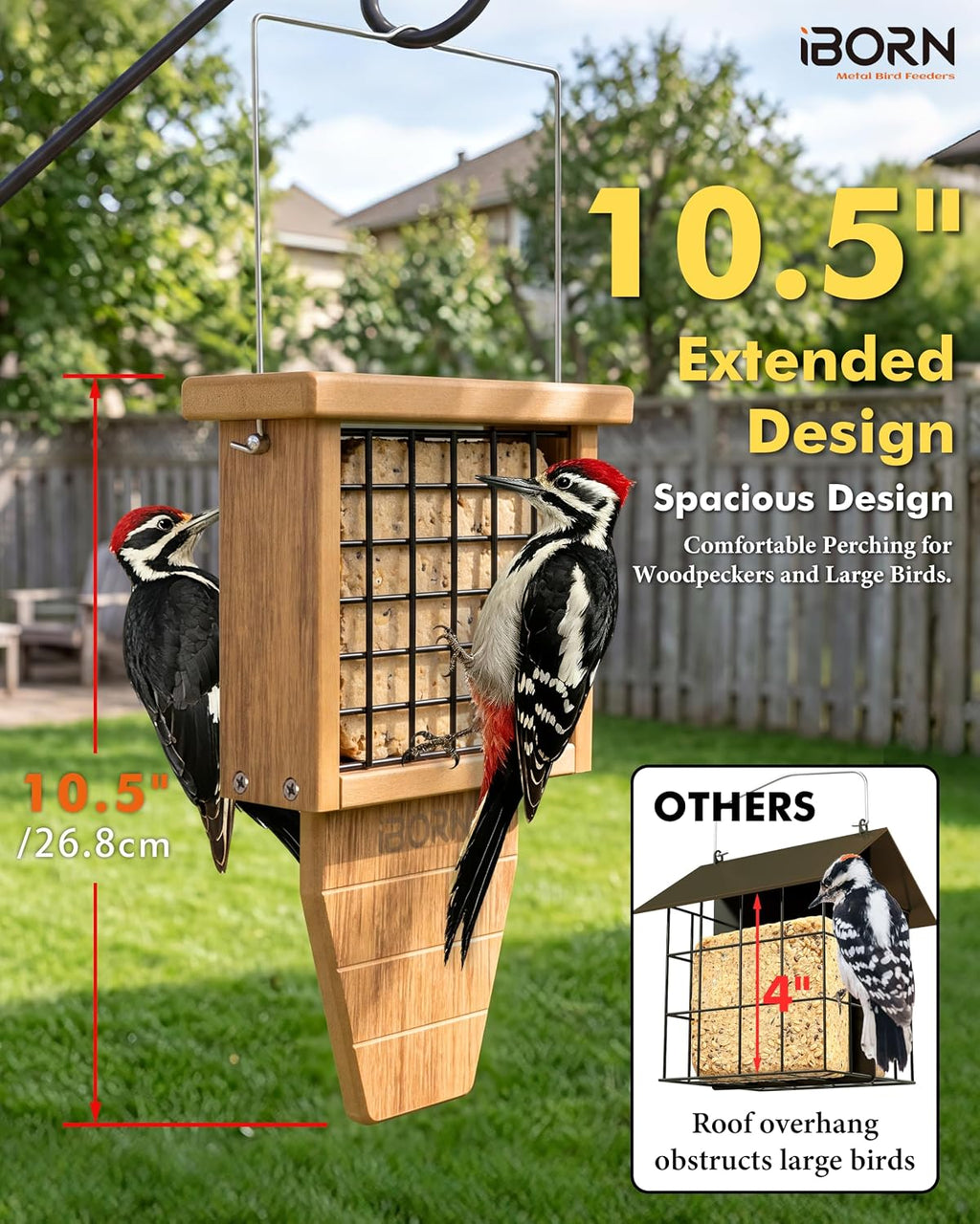 Suet Bird Feeder with Tail Prop,WPC Recycled Plastic & Weatherproof,Raw,1PK