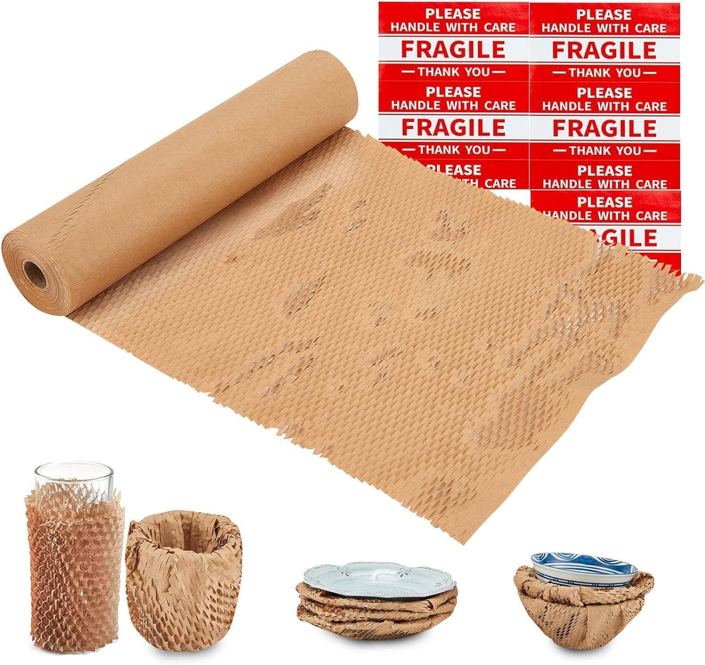 Honeycomb Packing Paper, 15"x300' Honeycomb Cushioning Bubble Wrap Paper Roll for Moving Shipping Breakables