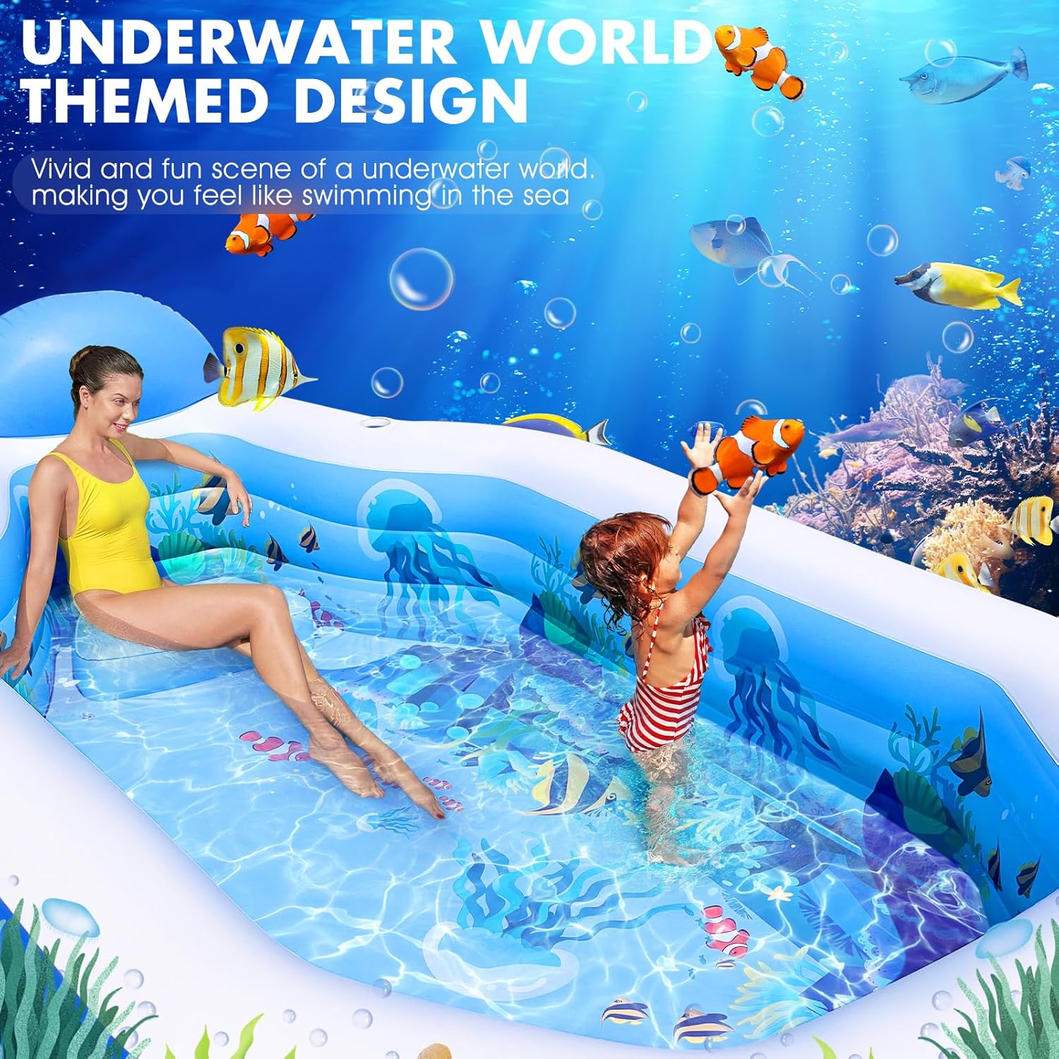 Inflatable Pool with Canopy, Large Inflatable Swimming Pool for Kids,Adult, Blow Up Pools with Seats,Backrest.Durable