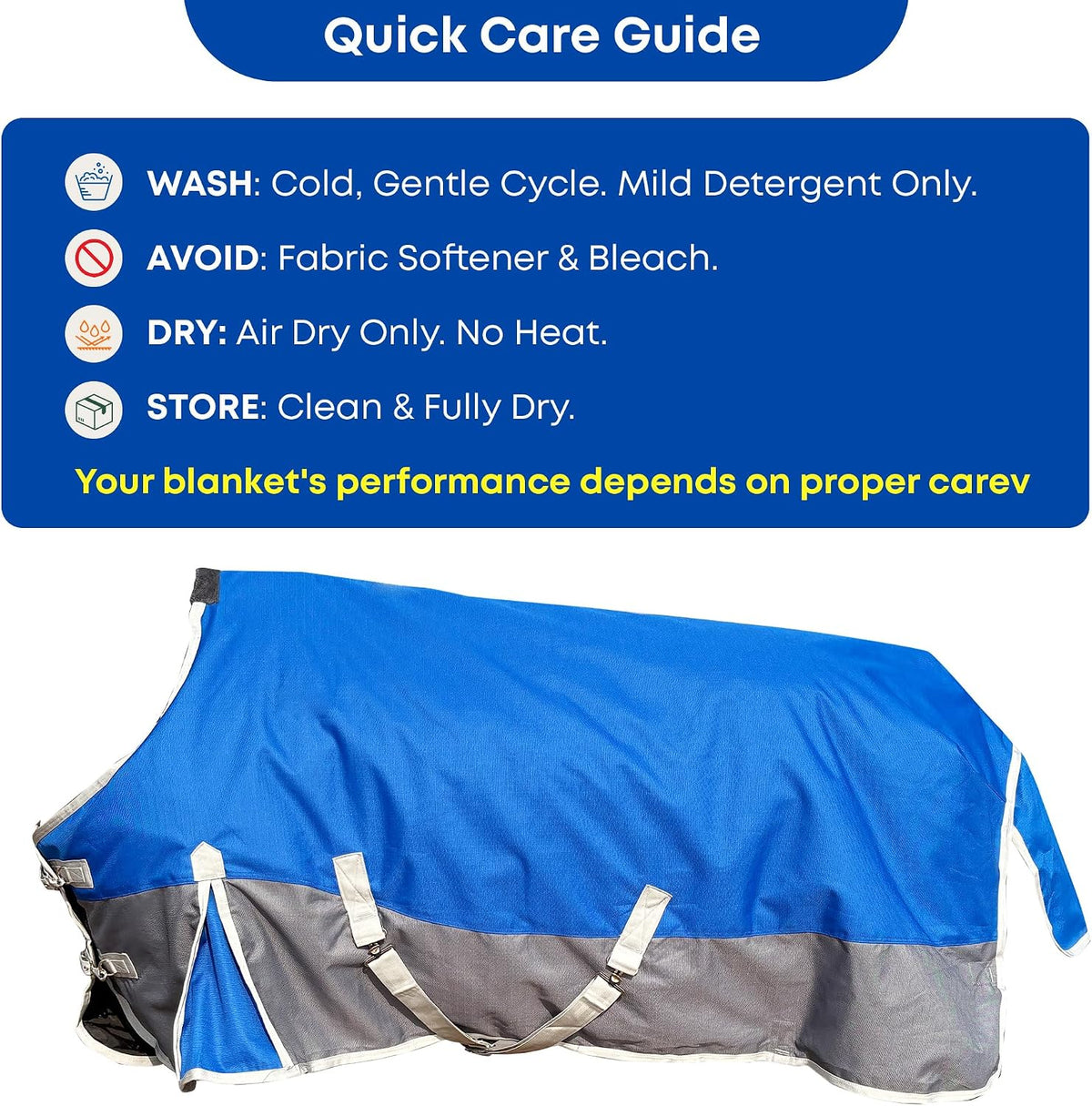 Horse Blanket for Winter, Waterproof, 1200D, 220g (Blue/Gray, 81 in)