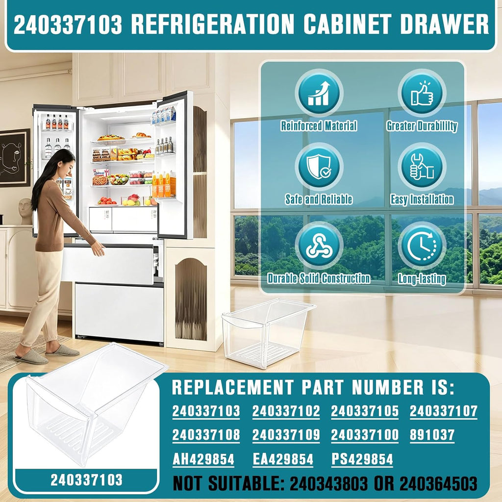 Upgraded 240337103 Refrigerator Crisper Drawer Replacement Compatible with Frigidaire Kenmore Refrigerator, Frigidaire Drawer Replacement for 240337102 240337105 240337107 240337108 240337109(Clear)