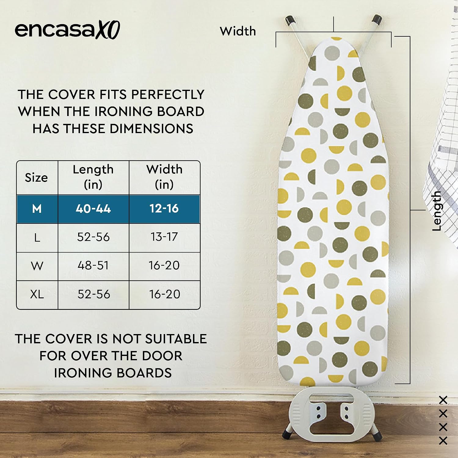 Ironing Board Cover and Pad, Thick Felt 42"x14" | Daisy Grey, 100% Cotton Surface | Scorch & Stain Resistant | Heavy