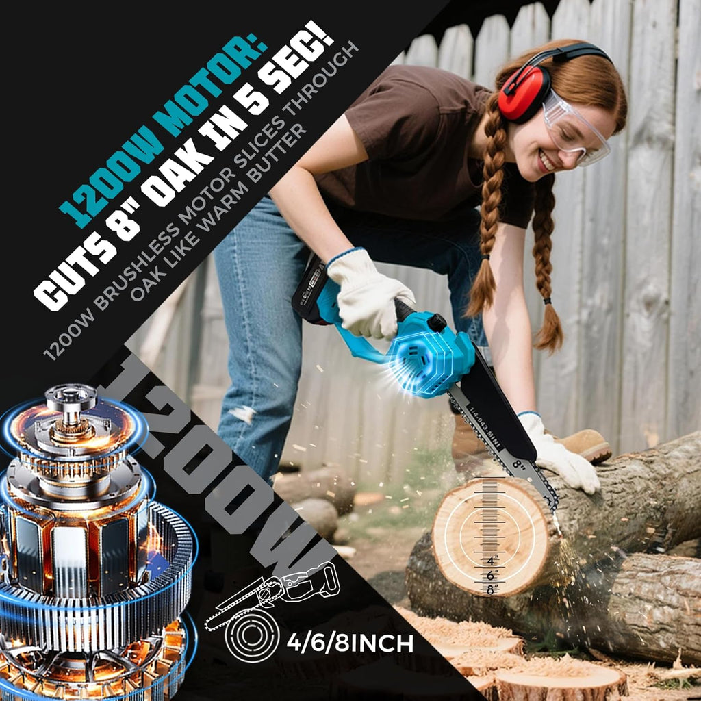 2-in-1 Cordless Pole Saw & Mini Chainsaw with Extension Pole | Electric Handheld Chain Saw with 2×21V 4.0Ah