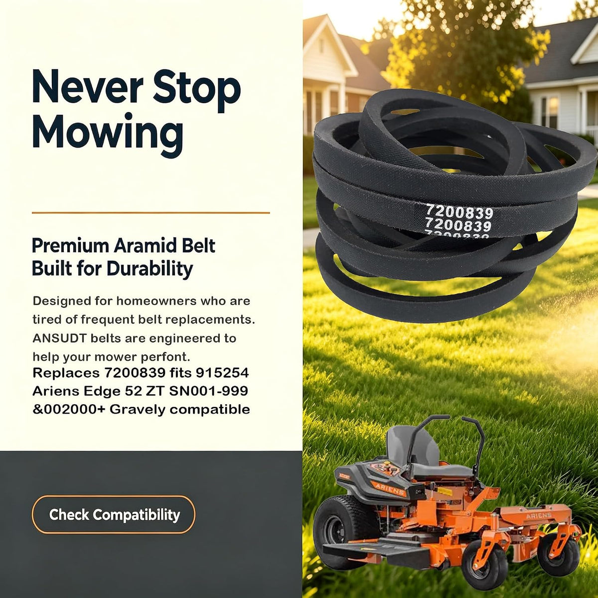 7200839 Deck Belt for Ariens Edge 52" Zero-Turn Mower