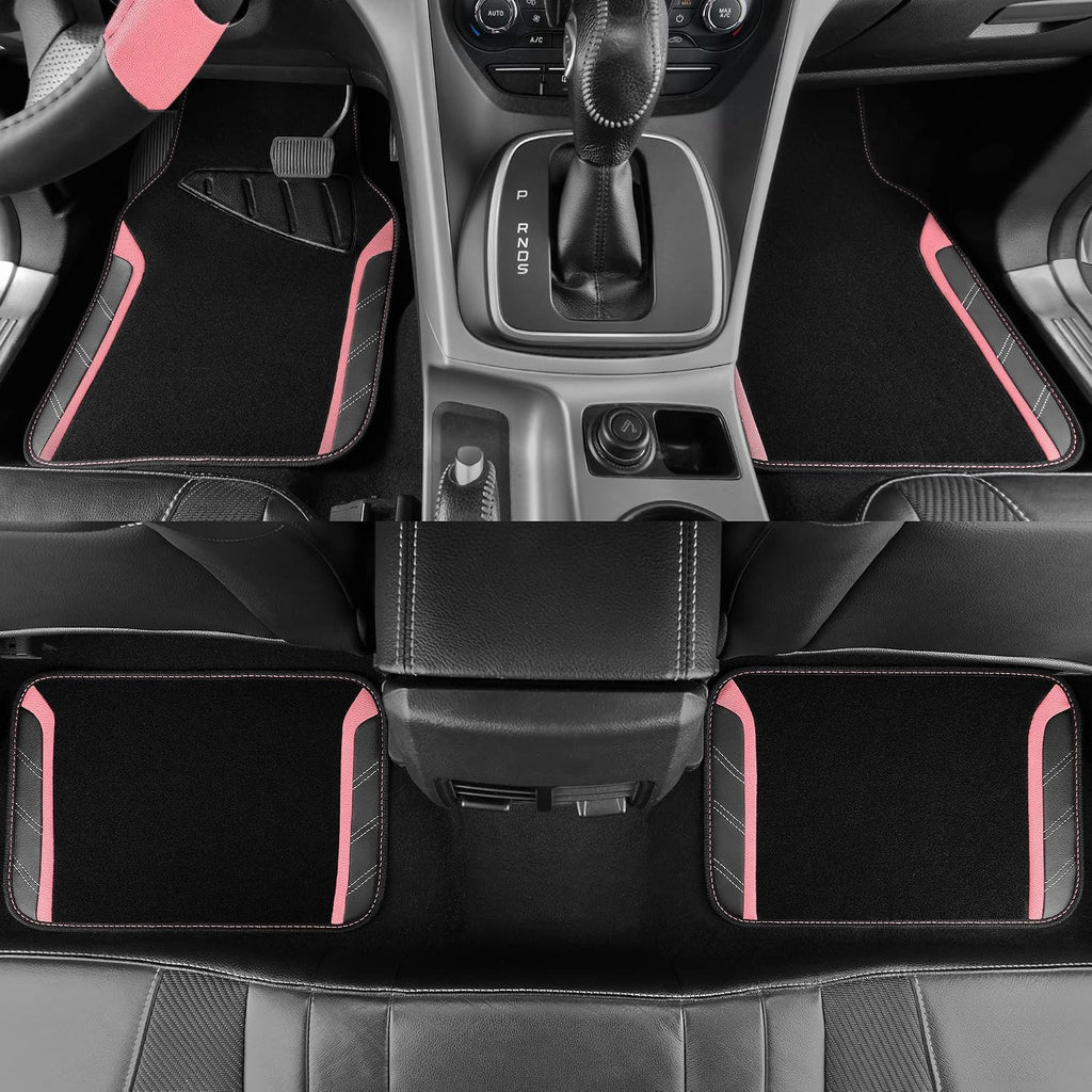 Microfiber Steering Wheel Cover and Waterproof Car Floor Mats,Leather Universal Car Combo Fit for 95%