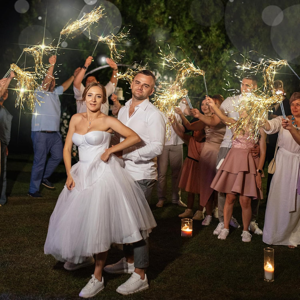 24 Pcs Lighted Wedding Wands LED Tinsel Wedding Light up Wands Streamers Sparklers Send Off and Exits Props Birthday