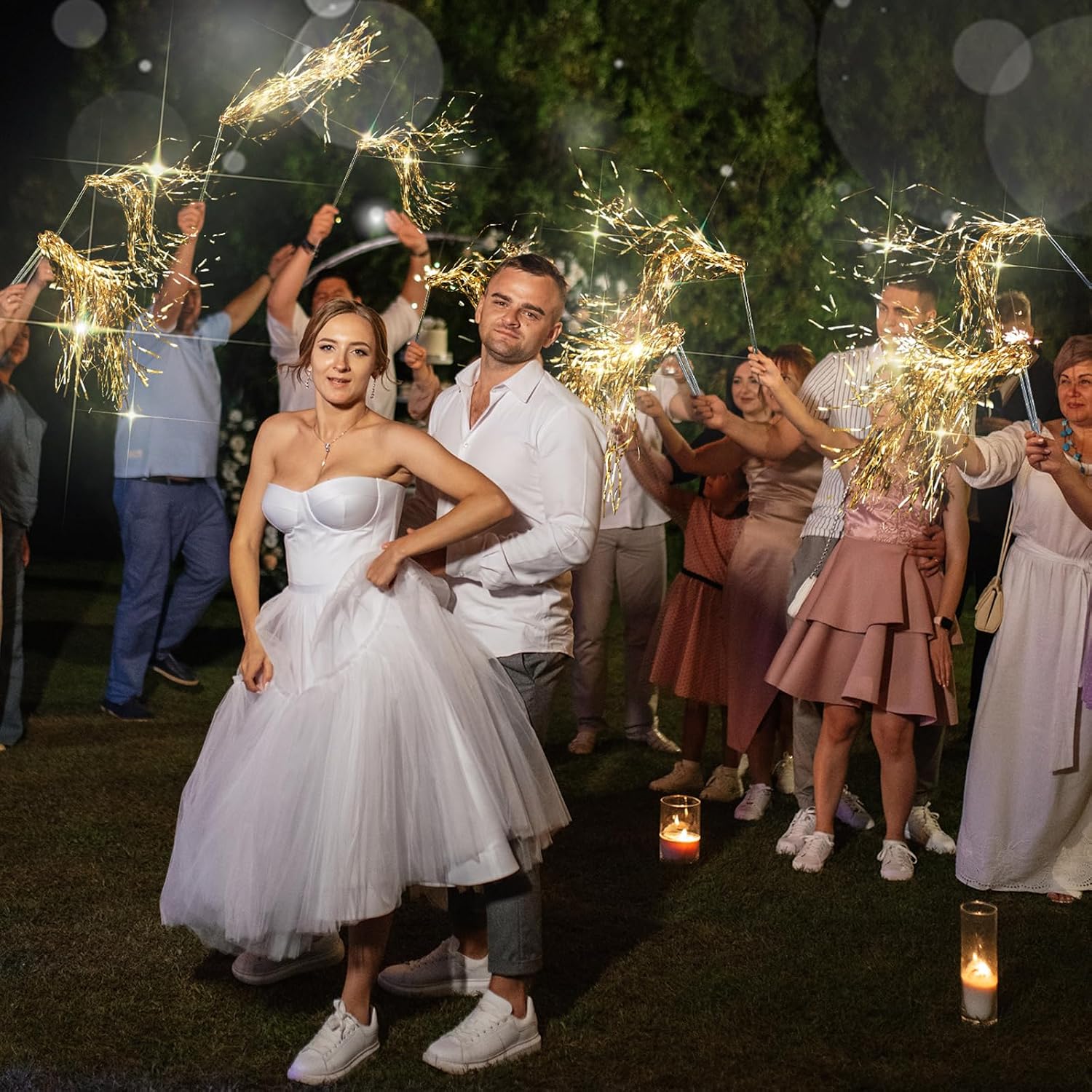 24 Pcs Lighted Wedding Wands LED Tinsel Wedding Light up Wands Streamers Sparklers Send Off and Exits Props Birthday