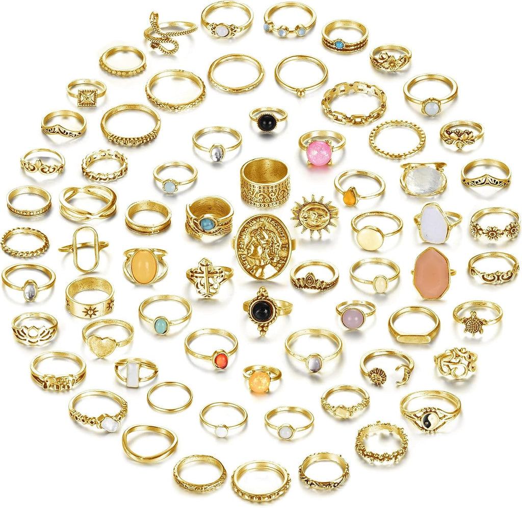 70 Pcs Vintage Crystal Ring Set Knuckle Rings for Women Bohemian Stackable Joint Rings Retro Boho Stacking Joint
