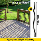 61 Pack Deck Balusters, 29.5"x1" Iron Metal Spindles, Corrosion-Proof Railing with Screws for Wood & Composite Deck