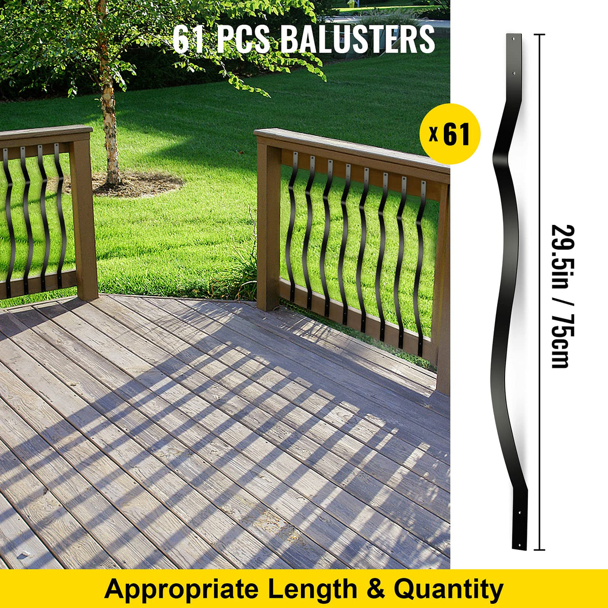 61 Pack Deck Balusters, 29.5"x1" Iron Metal Spindles, Corrosion-Proof Railing with Screws for Wood & Composite Deck