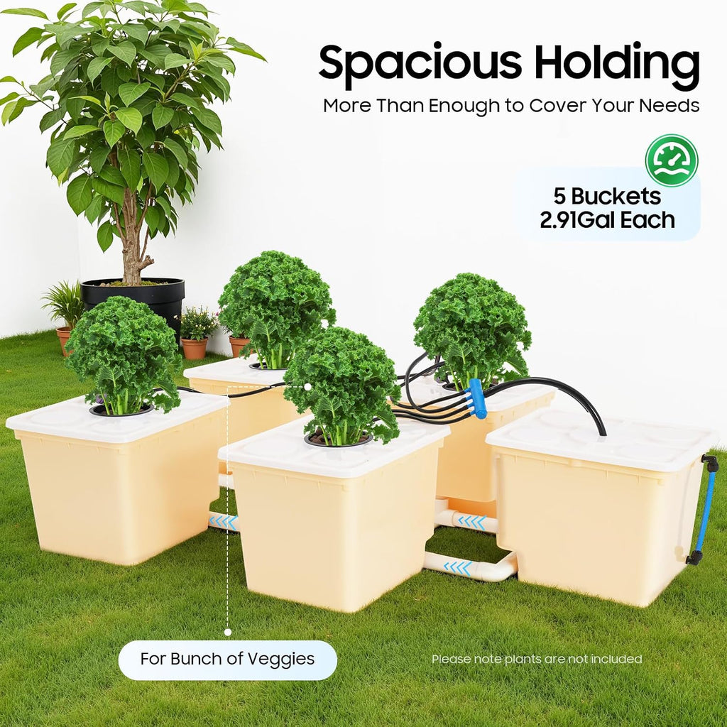 Hydroponics Growing System Kit, 5 Box Deep Water Culture Hydroponic System Grow Kit W/Submerged Pump, 11L Large Dutch