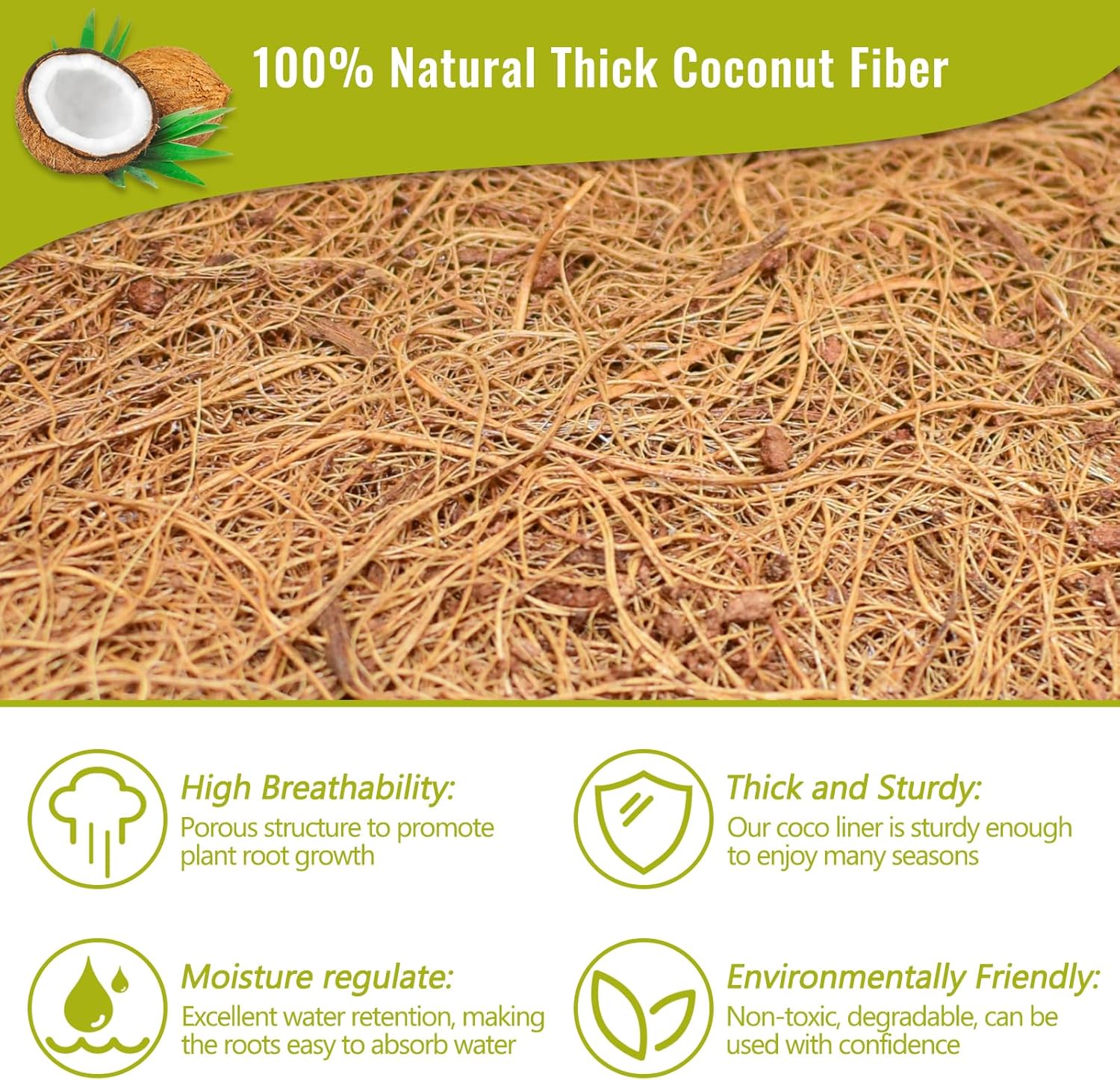 3 Pack 14 Inch Hanging Basket Coco Liners Replacement, 100% Natural Round Coconut Coco Fiber Planter Basket Liners