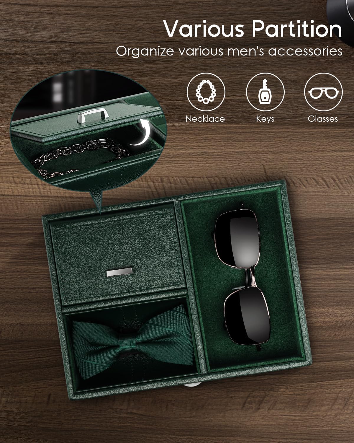 Double Watch Winder for Automatic Watches with Jewelry Tray, Green | Quiet Japanese Motor Winds Two Automatic Watches