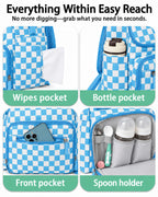 Checkered Diaper Bag Backpack with Changing Pad & Stroller Clips
