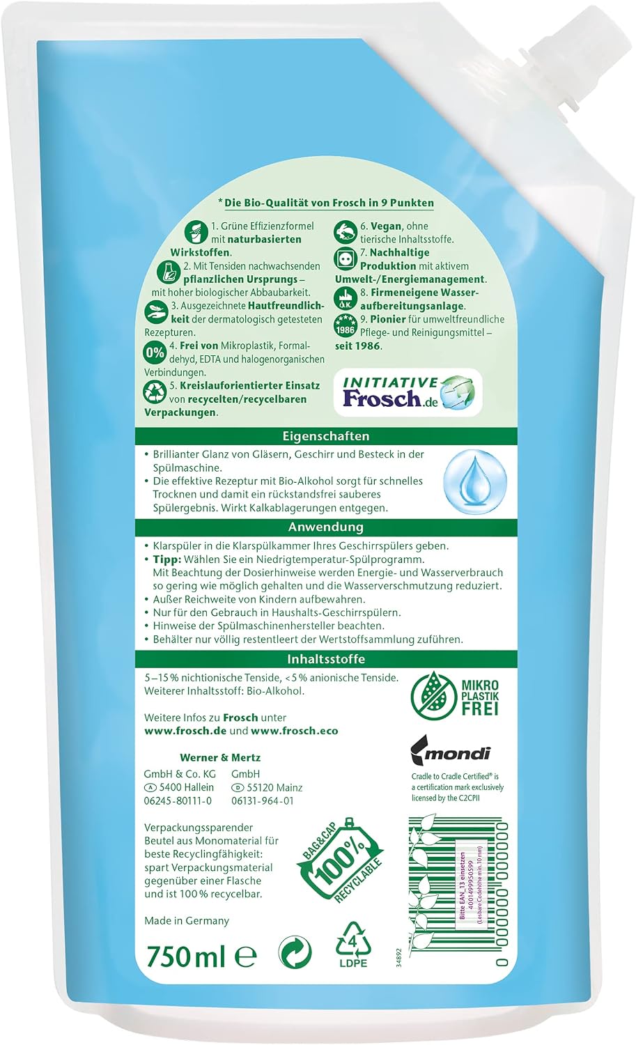 Rinse Aid 750 ml - 25.36 Fl Oz, Organic, Vegan, Unscented, 1 Pack