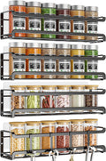 Spice Rack Wall Mounted 4 Pack, Black,For Spice Jars & Seasonings | 4 Removalble Hooks,Screw or Adhesive Hanging