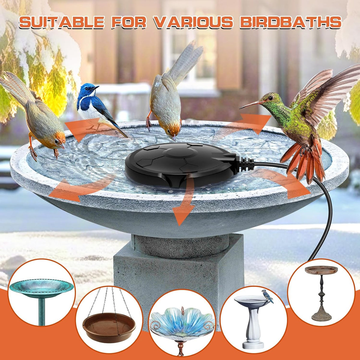 Bird Bath Heater for Outdoors in Winter, 120W Birdbath Heater, Black