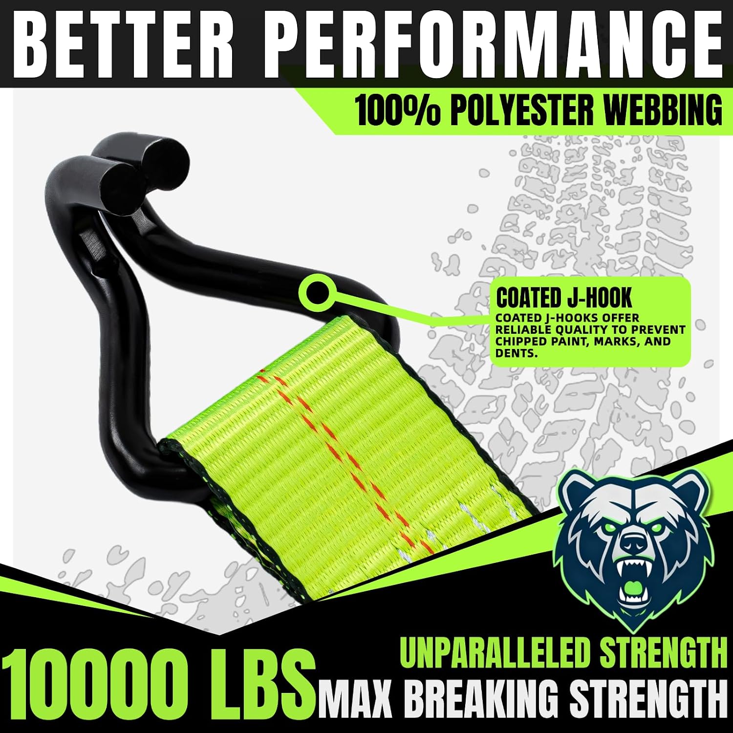 Heavy Duty Ratchet Straps with J Hooks 2" x 15' Ratchet Strap 10,000 Lbs Max Break Strength, Tie Down Ratcheting with