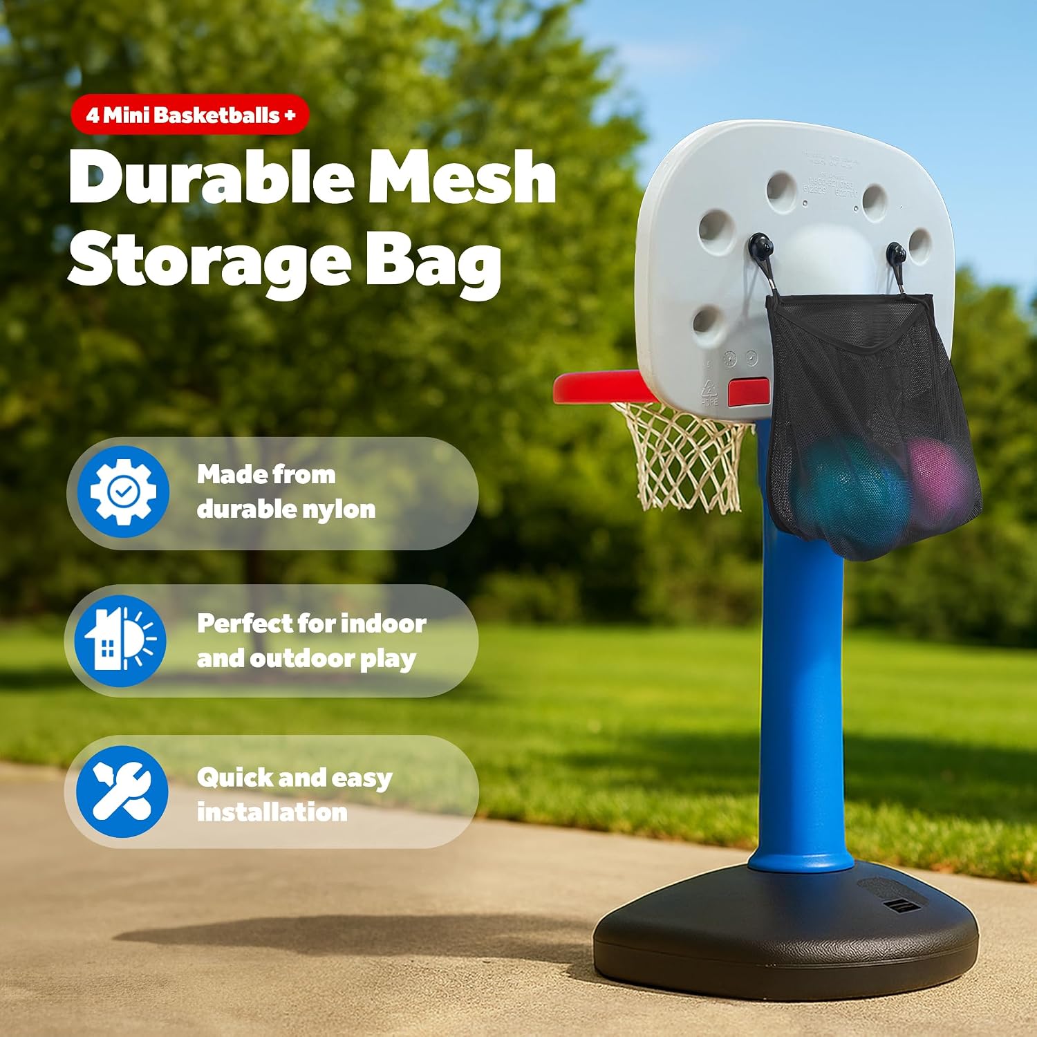 Mini Rubber Basketballs with Pump (7" Inch) Includes Mesh Storage Bag Designed for Little Tikes Basketball Hoop
