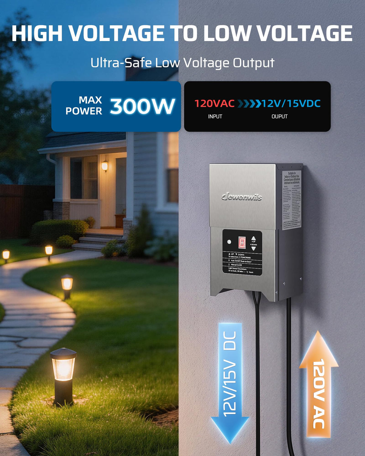 DEWENWILS 300W Low Voltage Landscape Transformer with Photocell