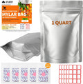 1Qt Mylar Bags with Oxygen Absorbers, 500cc, 50-Pack Food Storage | 50 resealable 1Qt Mylar bags w/50x500cc absorbers