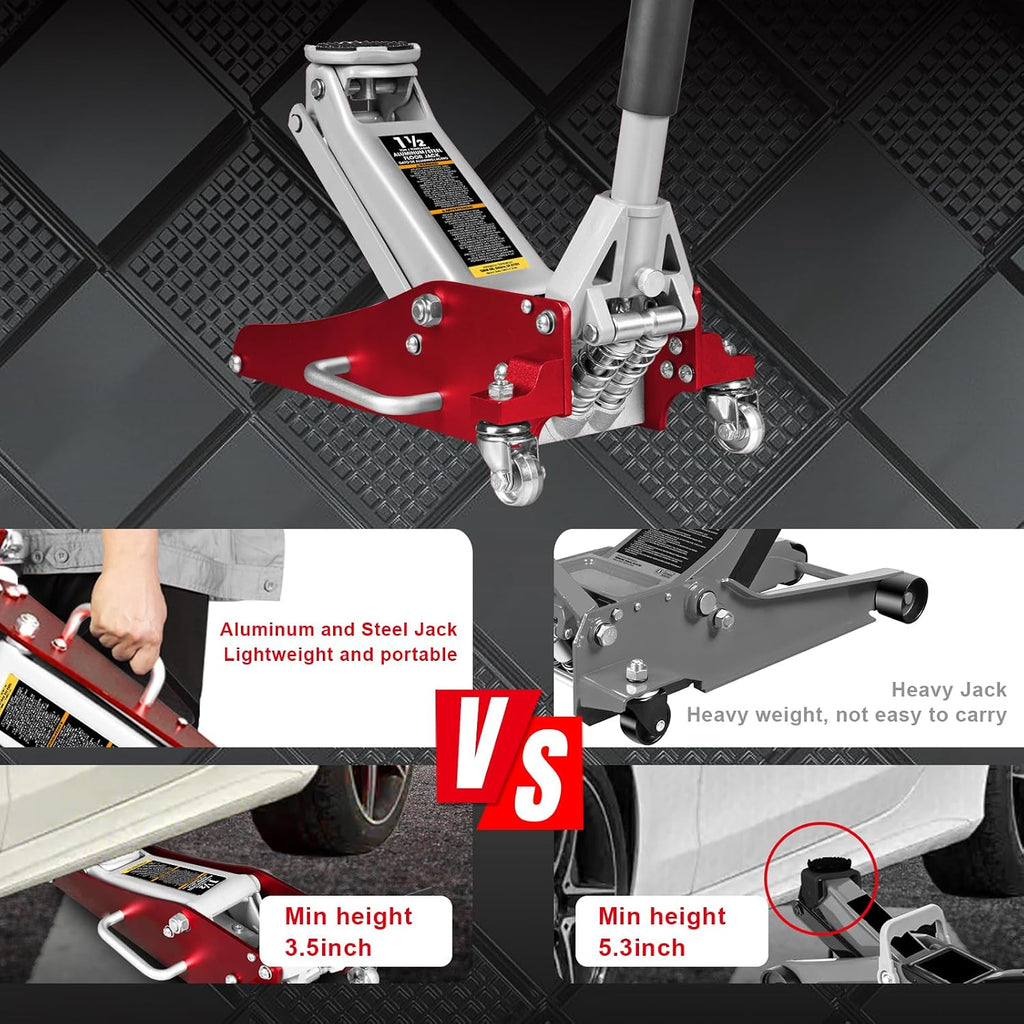 AT815016LR Torin Hydraulic Low Profile Aluminum and Steel Racing Floor Jack with Dual Piston Quick Lift Pump, 1.5 Ton