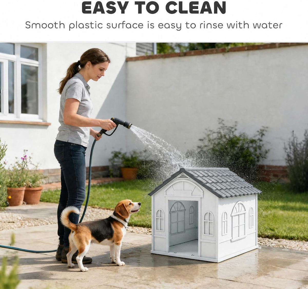 Plastic Dog House for Medium and Small Dogs, Water Resistant Puppy Shelter Indoor Outdoor with Door, Easy to
