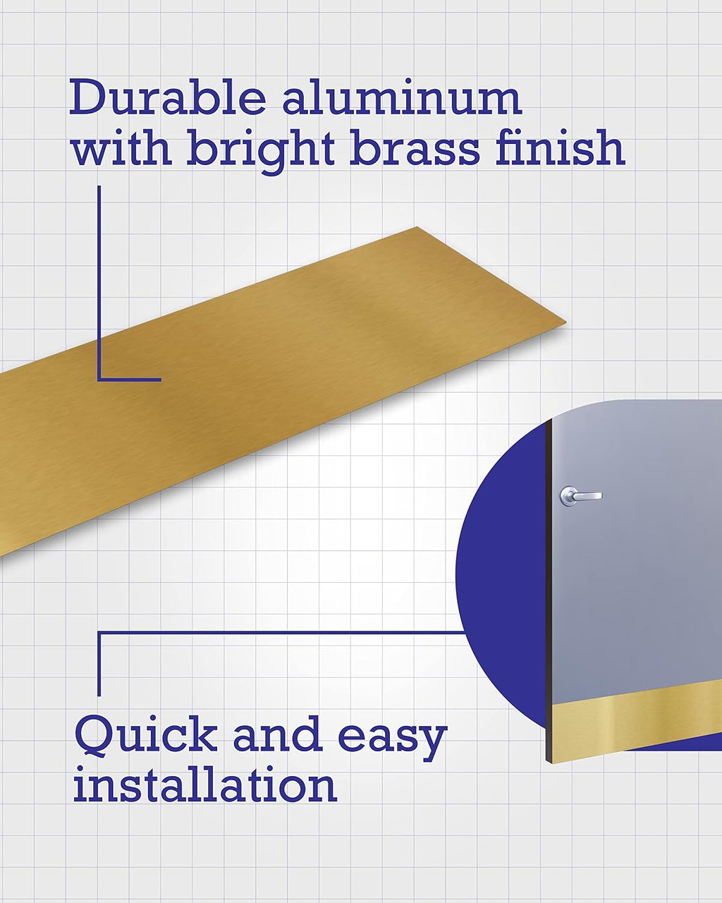 Magnetic Kick Plate, Aluminum, Brass Finish 8 x 34”, 852750 | Shields the lower door from scuffs, magnetic no-drill
