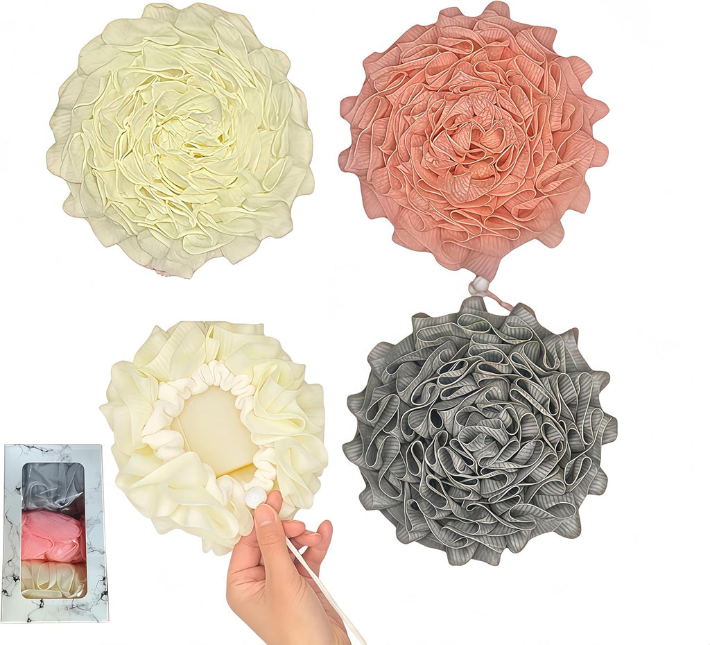 3-Pack Bath Loofah Set with Dual-Sided Shower Puff - Includes Soap Pocket, Hanging Rope, and Gift Box - Loofah for