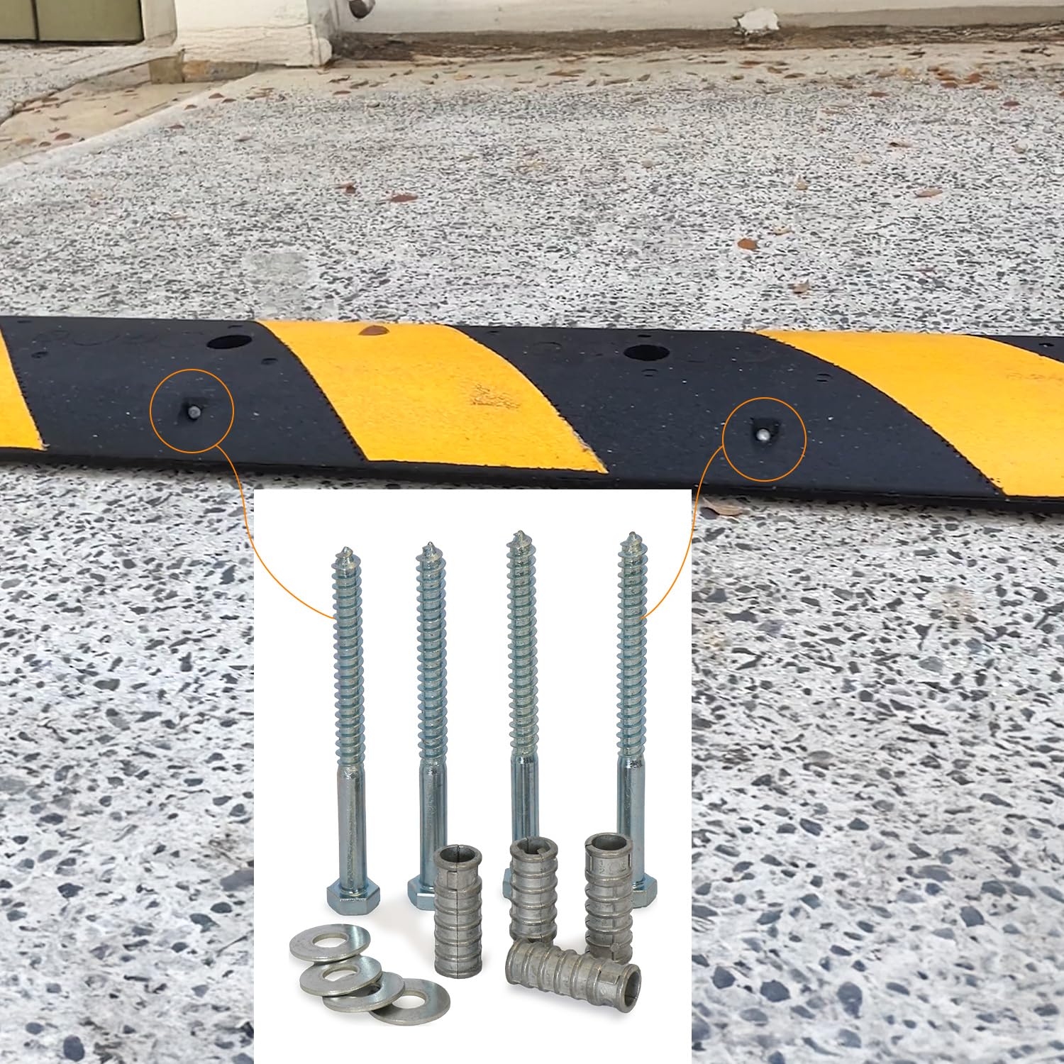 Concrete Anchors Hardware Installation Kit for Parking Curb, Wheel Stop, Speed Bump - 6" Lag Bolts Screws, Lag Shield