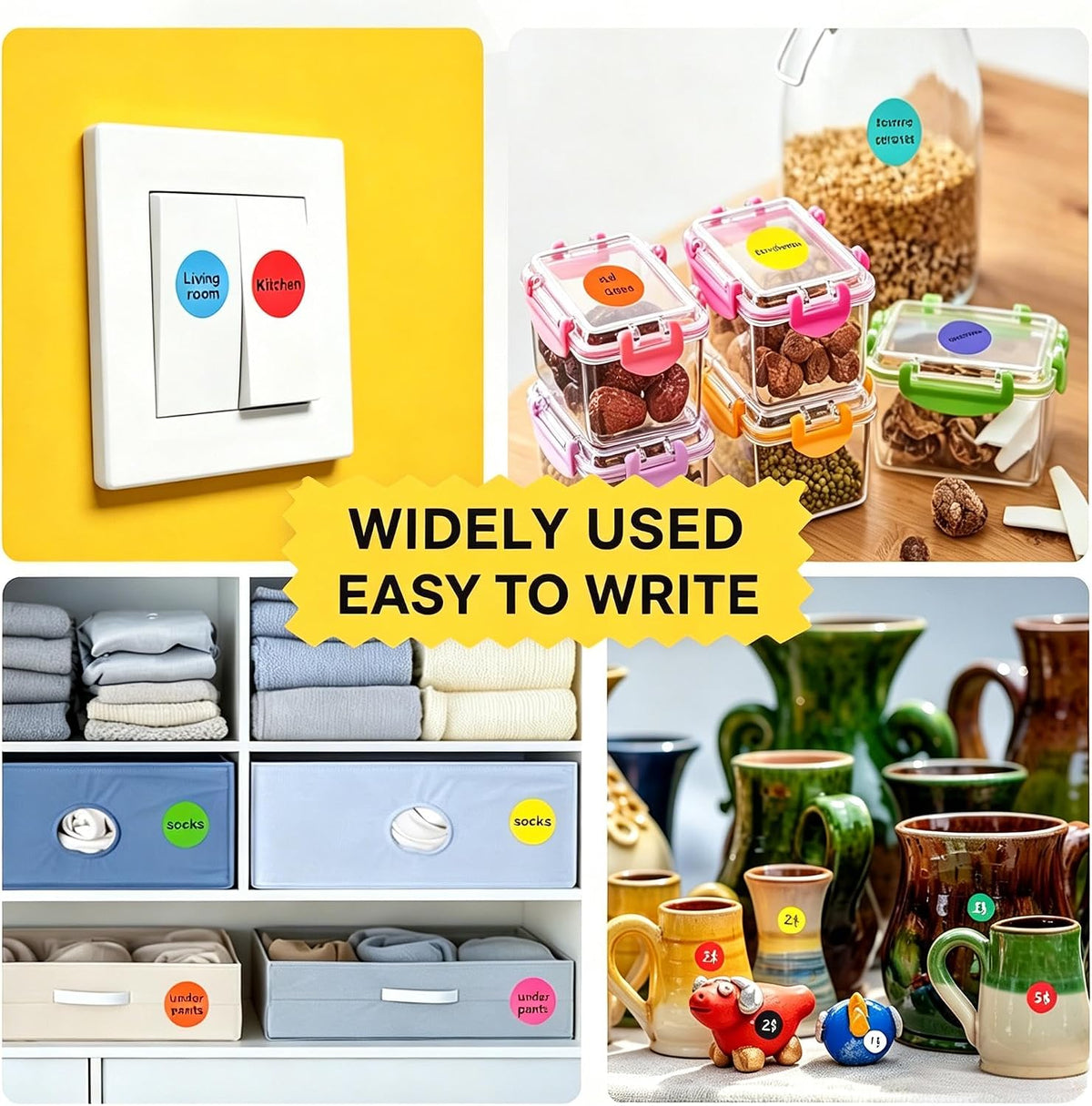 Yellow Color Coding Labels, 1000 Count 1 Inch Round Color Dot Stickers, 2 Rolls of 500 Blank Adhesive Circle Labels