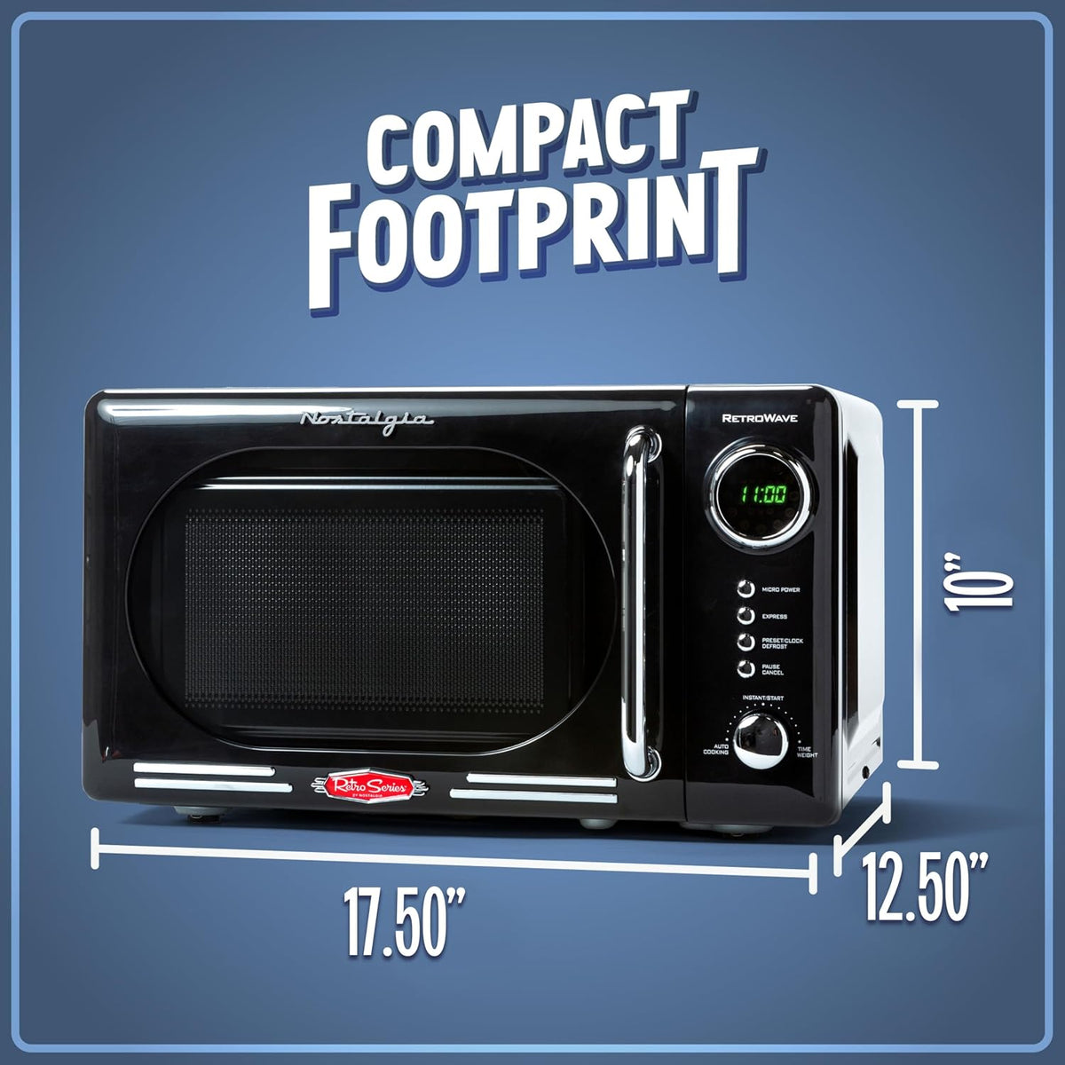 Retro Compact Countertop Microwave Oven - 0.7 Cu. Ft. - 700-Watts with LED Digital Display - Child Lock - Easy Clean