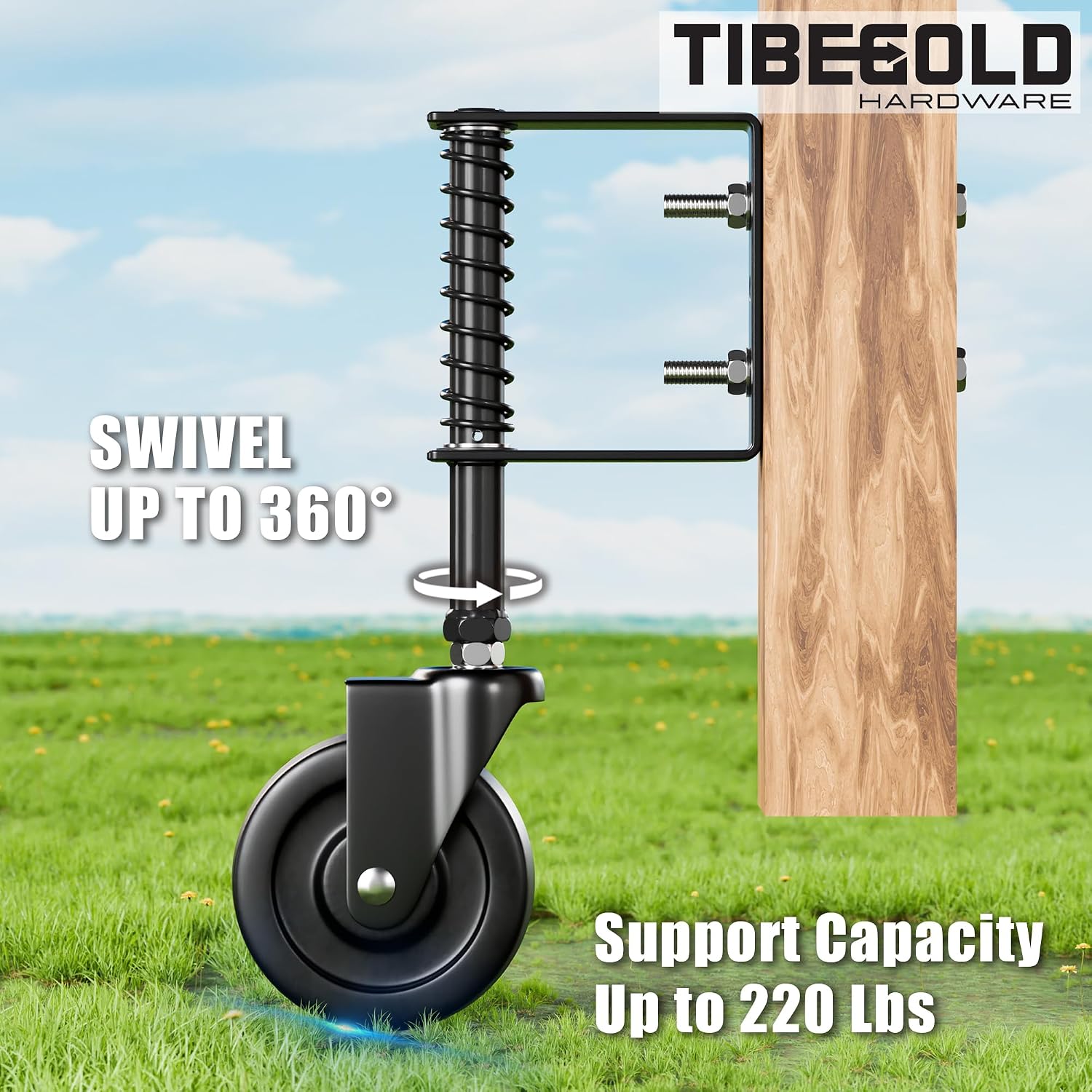 4" Spring Loaded Gate Caster, Heavy Duty Gate Wheel for Outdoor Wooden Gate Fence, Gate Support Helper with 360°